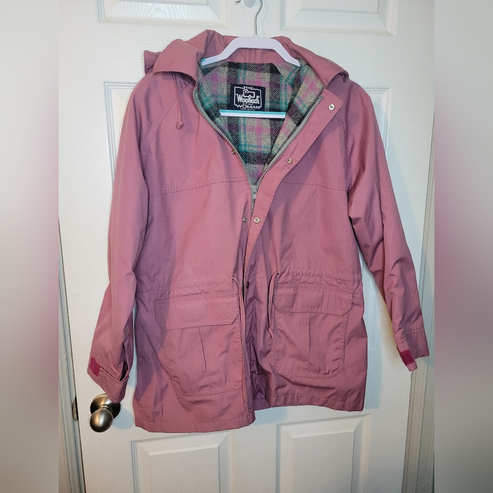 WOMENS Vintage 90s Pink WOOLRICH  Hooded Plaid Wool Lined Coat Jacket